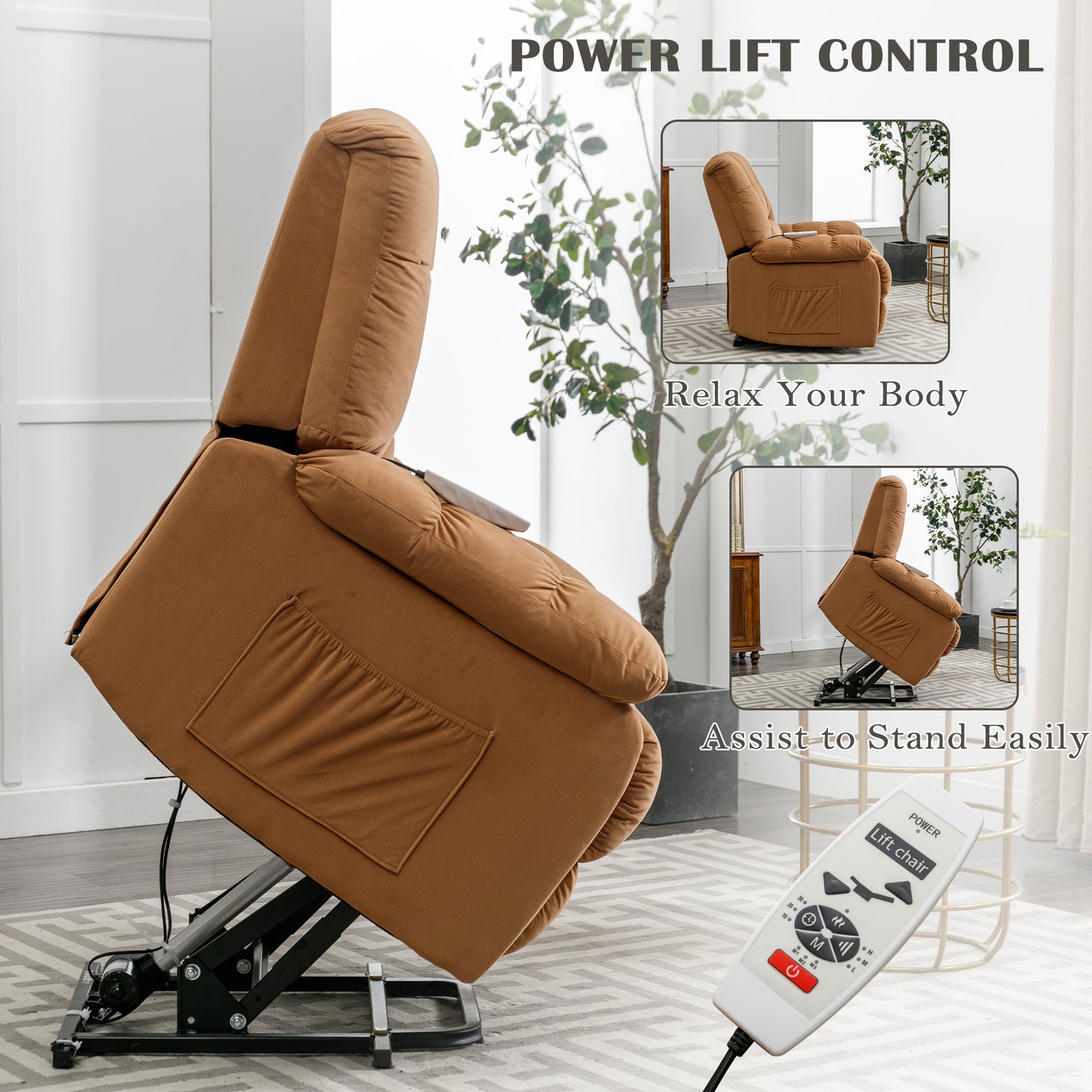 Parsons Power Recliner with Massage Function - Light Brown