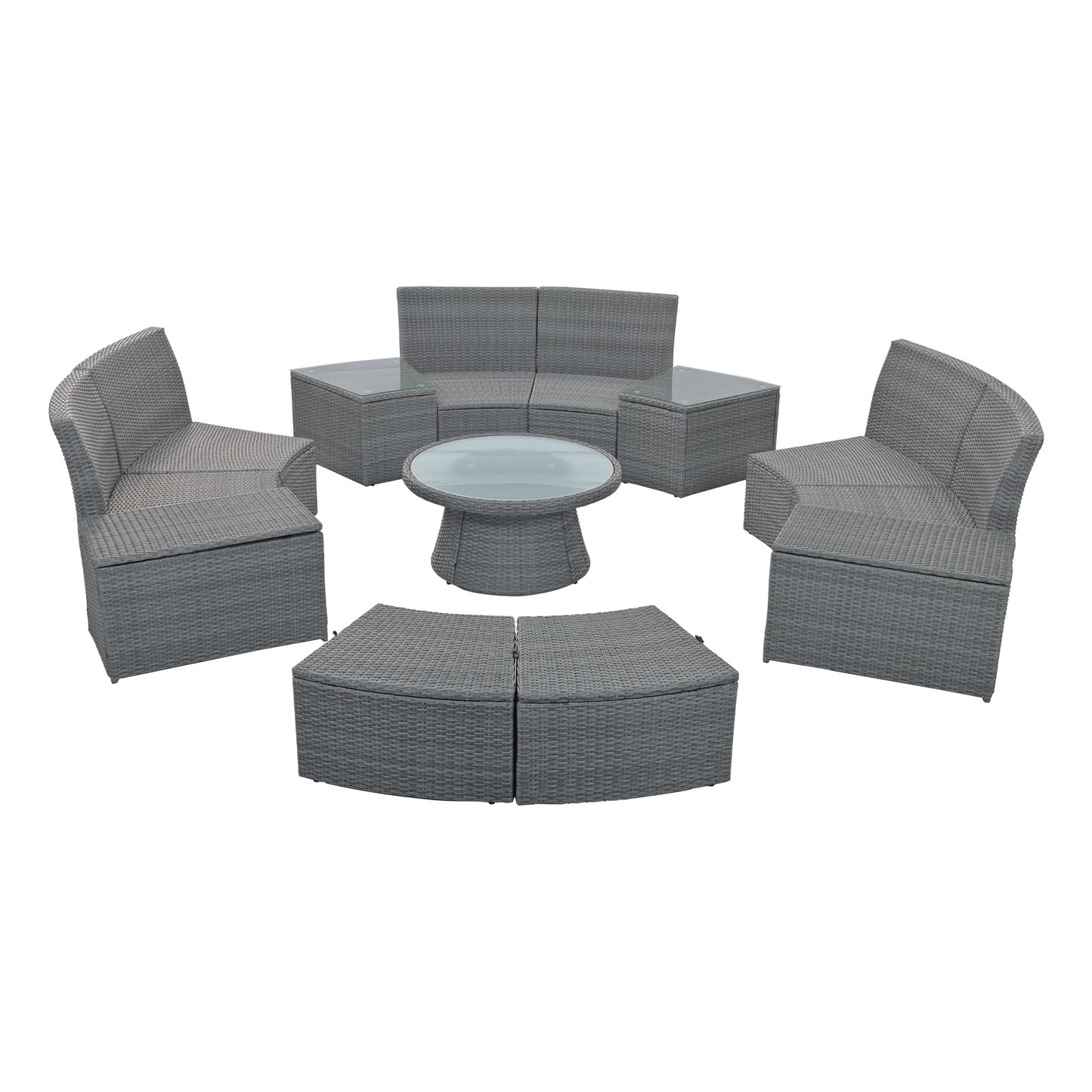 Clarkson 10 Pc Patio Rattan Half Round Sectional Sofa Set - Light Gray