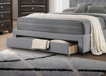 Imani Full Size Bed w Drawer Button Tufted - Light Grey