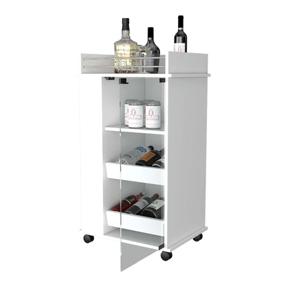 Willow Park Glass Door Bar Cart with Bottle Holder and Casters - White