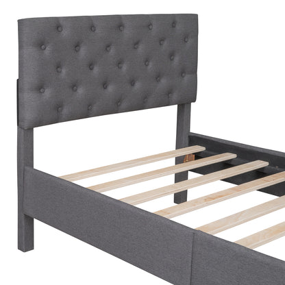 Ukin Twin Size Upholstered Linen Platform Bed - Gray