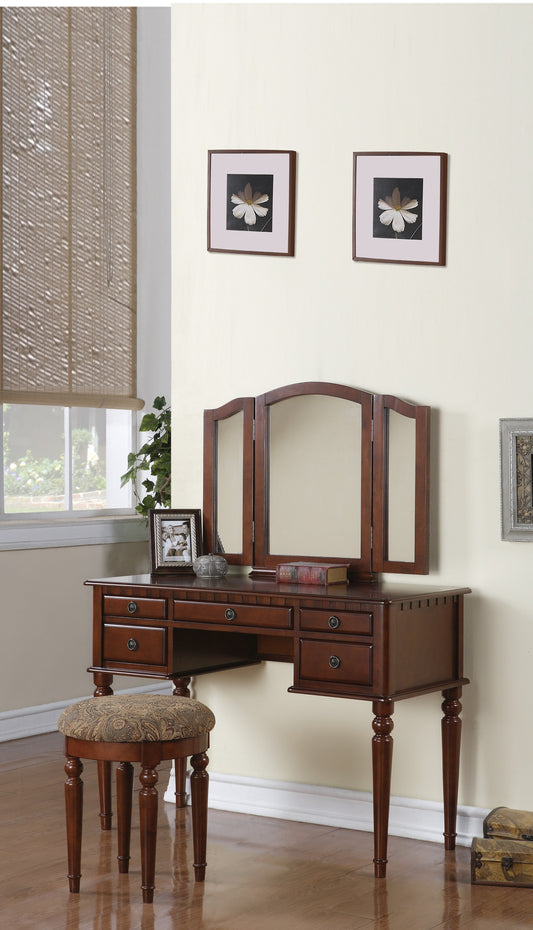 Arias Vanity Set with Foldable Mirror - Cherry