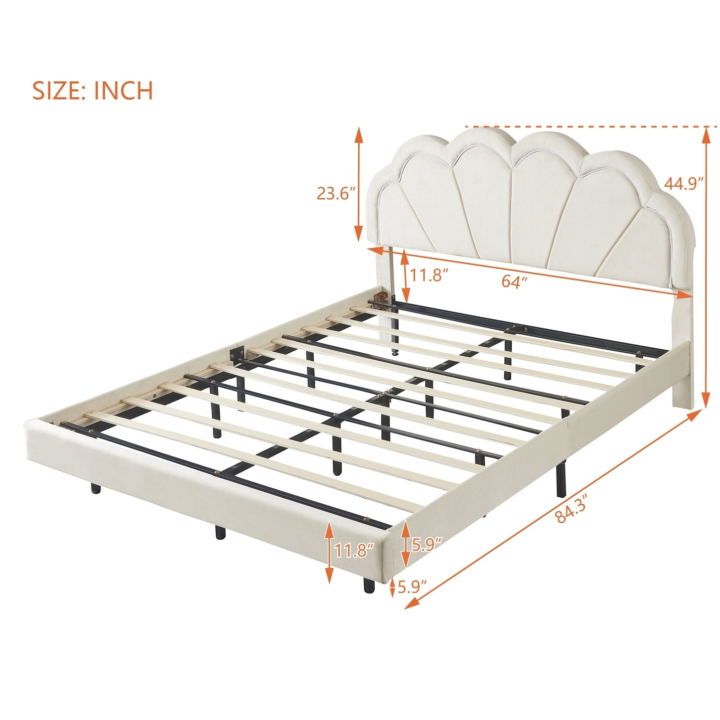 Atlantic Queen Size Platform Bed Frame withe LED - Beige