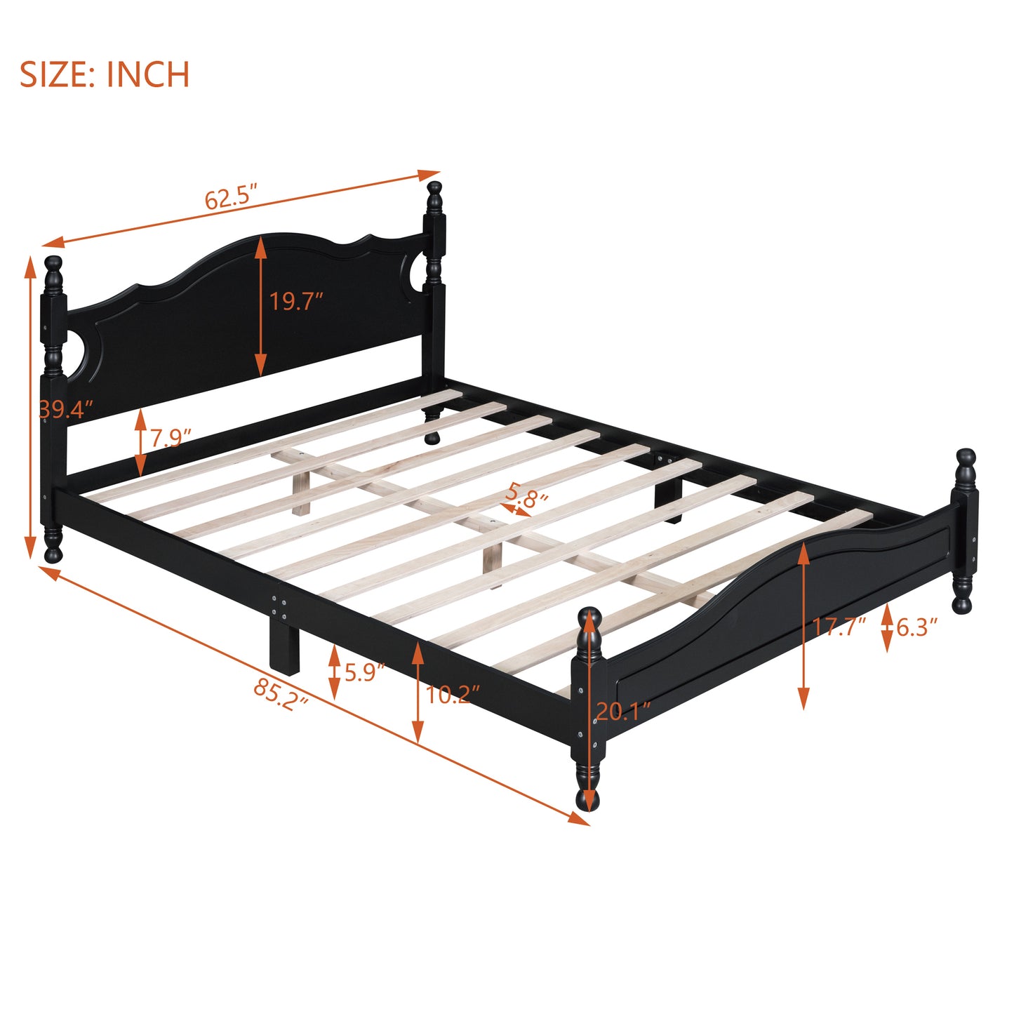 Quarto II Queen Size Wood Platform Bed Frame - Black