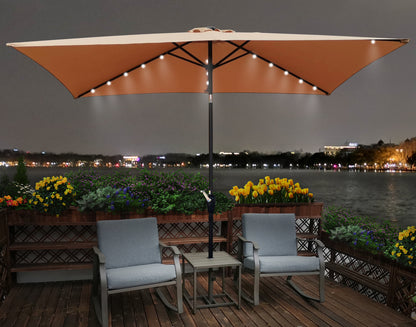 Joya 10 x 6.5 ft Patio Solar LED Umbrellas  with Crank - Brown