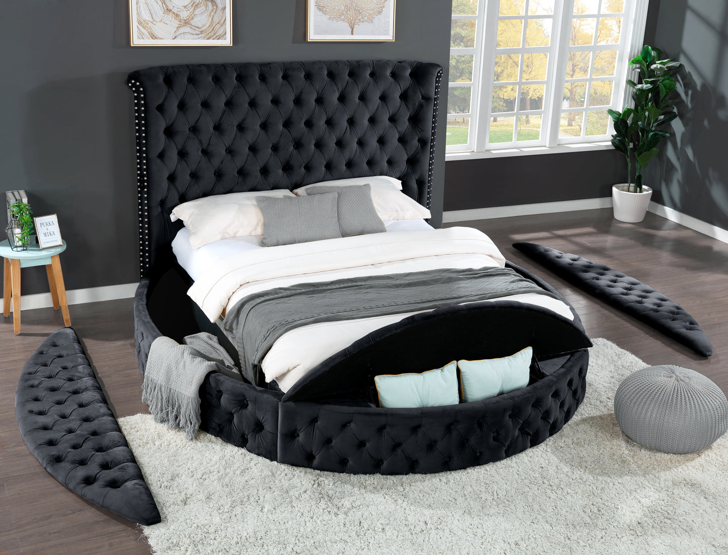 Hazel Queen Size Tufted Storage Bed - Black