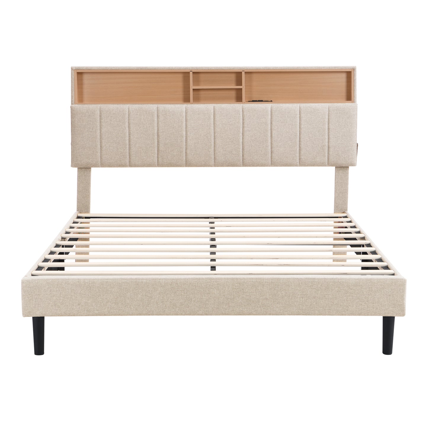 Alvin Queen Size Platform Bed Frame - Beige