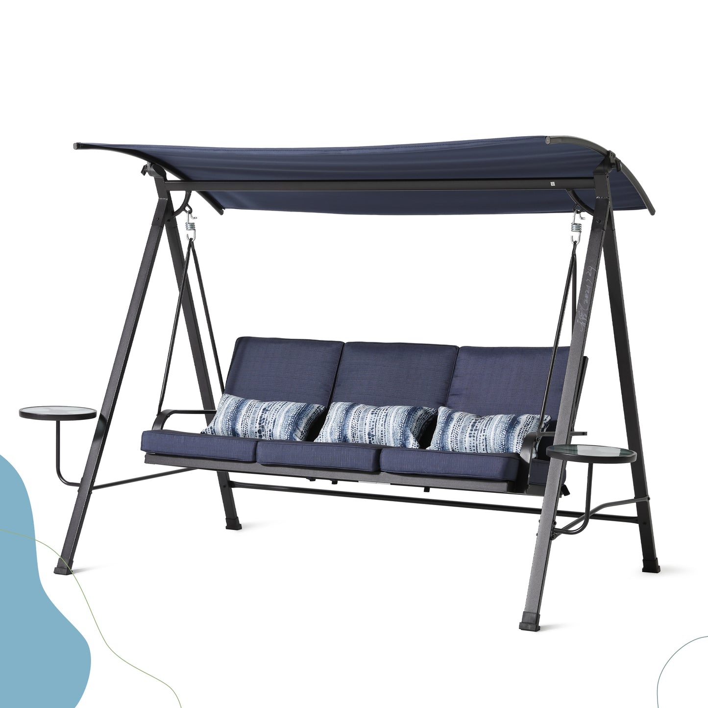 Minda Steel 3-seater Swing Porch Swing with Canopy - Blue