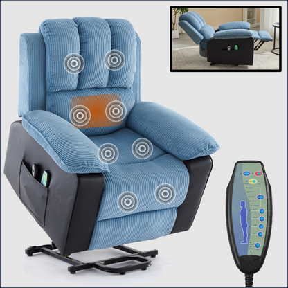 Oneill Recliner chair with Heat and Vibrating Massage - Blue+Black