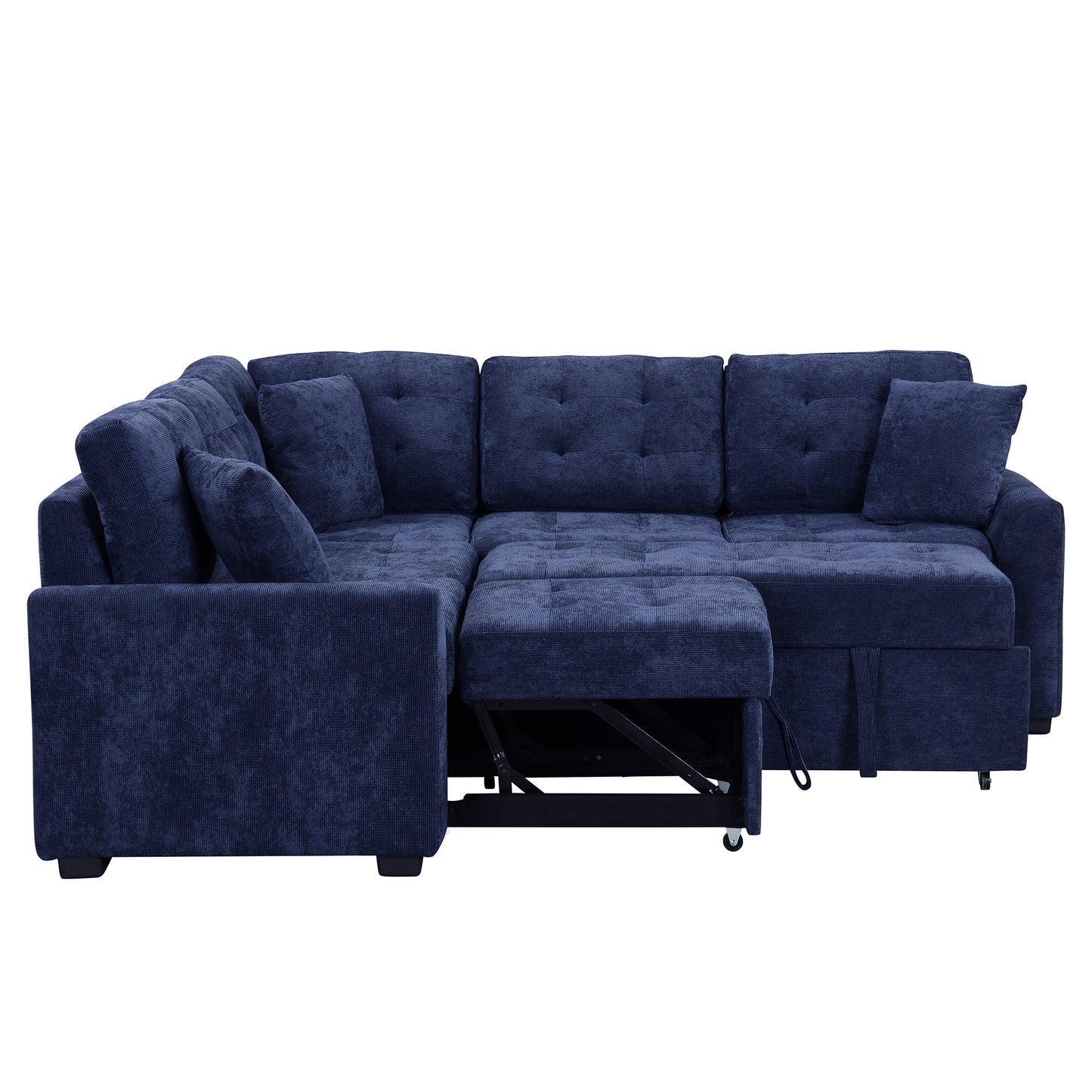 Novak L-shape Sofa Bed Pull-out Sleeper Sofa with Wheels - Navy Blue