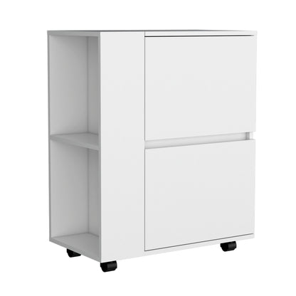 Tully Bar Cart Two Pull-Down Door Cabinets - White