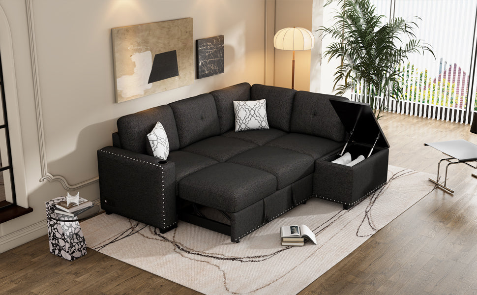 Javier Reversible Sectional Pull-Out Sofa Bed - Black