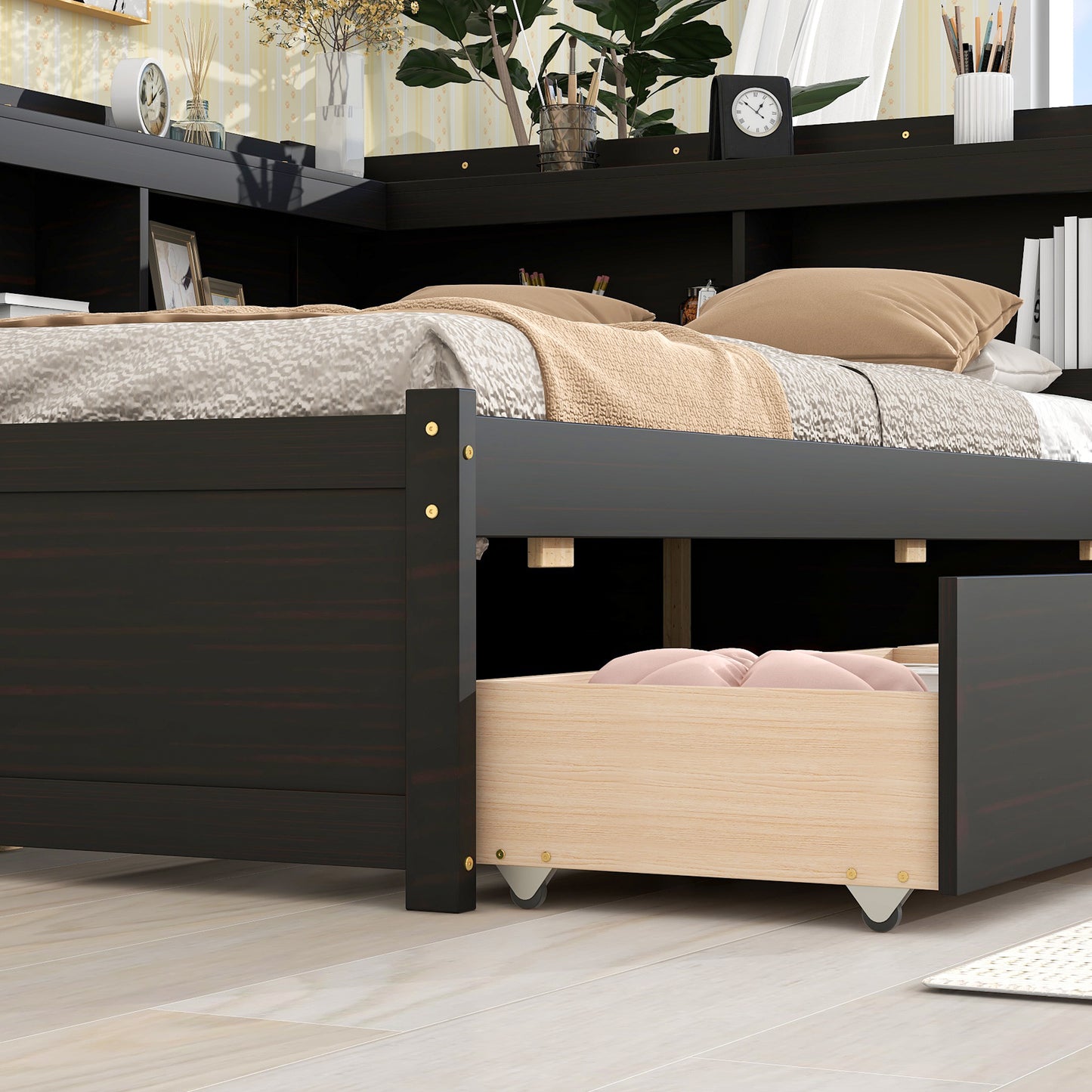 Parker Full Size Daybed with Bookcases -Drawers - Espresso