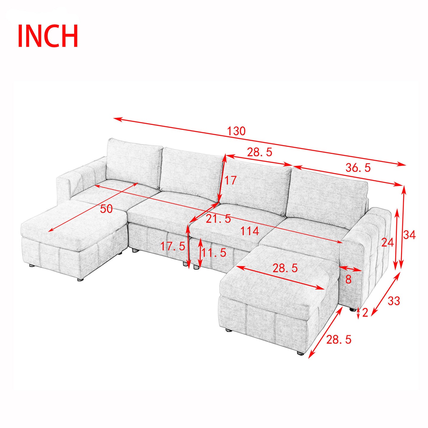 Varga Modular Sectional Sofa Sets (4-Seater with 2 Ottoman) - Beige