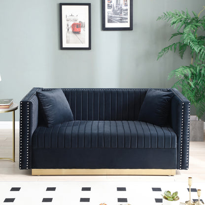 Alessia Tufted Velvet Sofa  Loveseat with 2 pillows - Black