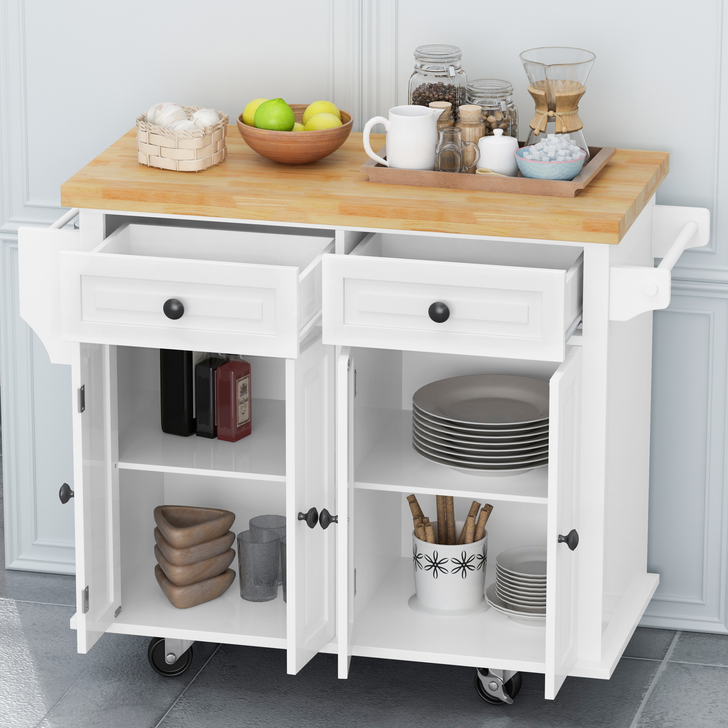 Nexa Kitchen Island Cart - White