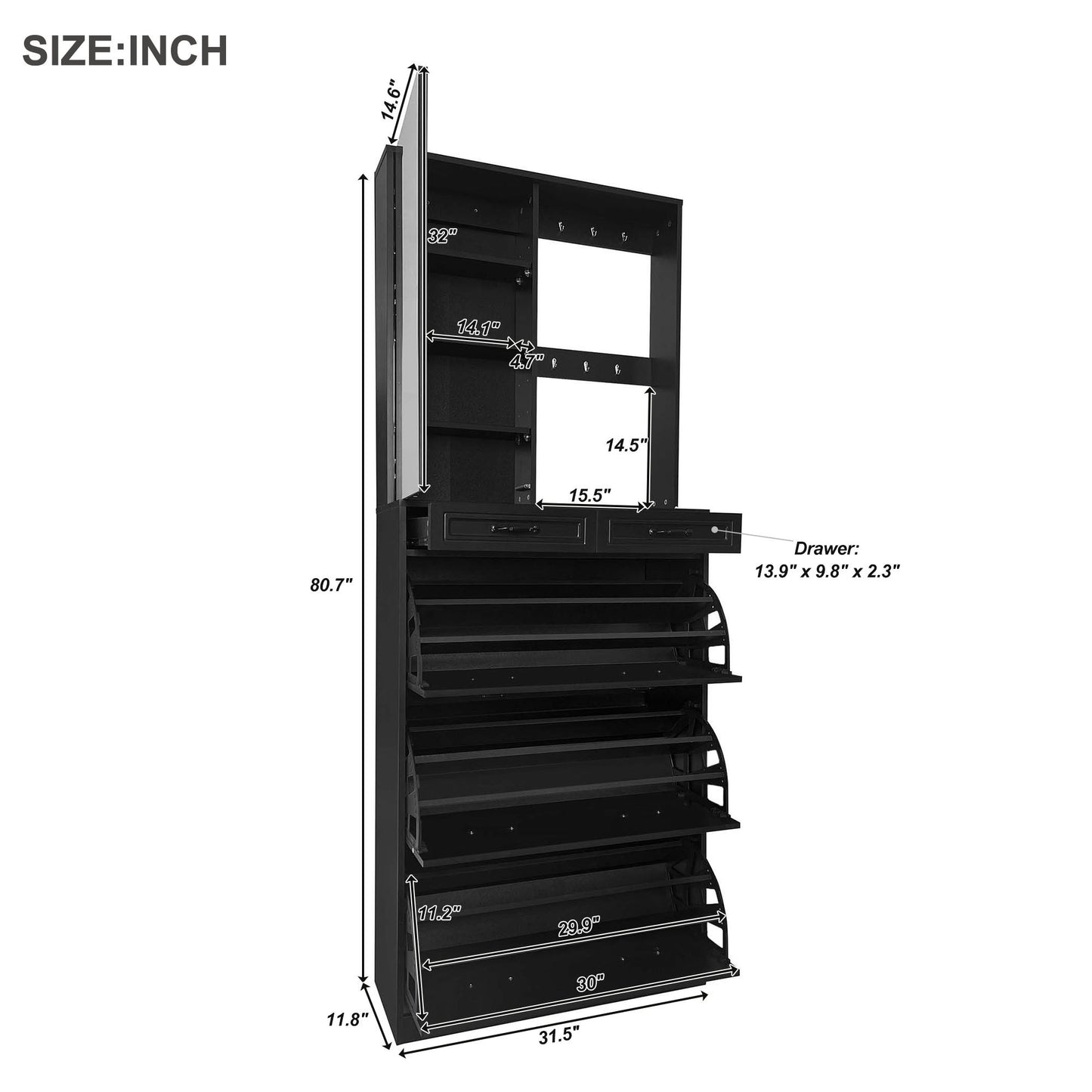 Macer Multi-functional Shoe Cabinet - Black