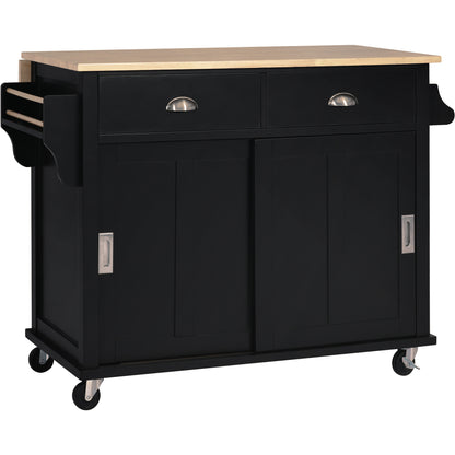 Culinary  Kitchen Cart with Countertop With Barn Door - Black