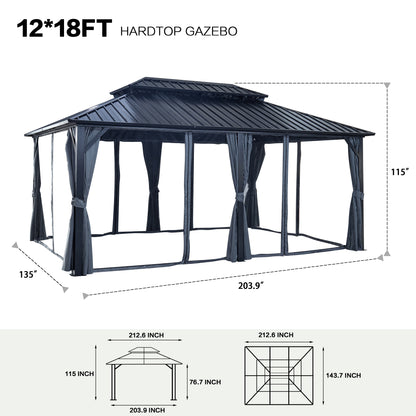 Afix 12 X 18 ft  Permanent Hardtop Gazebo Canopy - Black