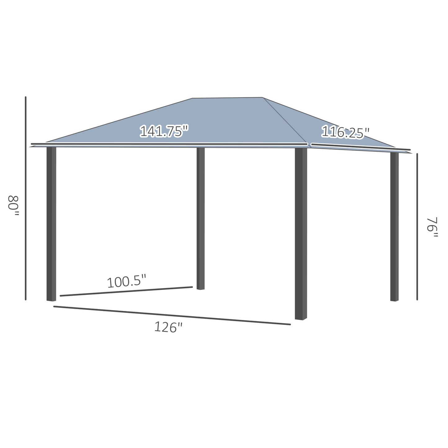 Kaplan 10 x 12 ft Hardtop Gazebo Canopy with Top Vent - Gray