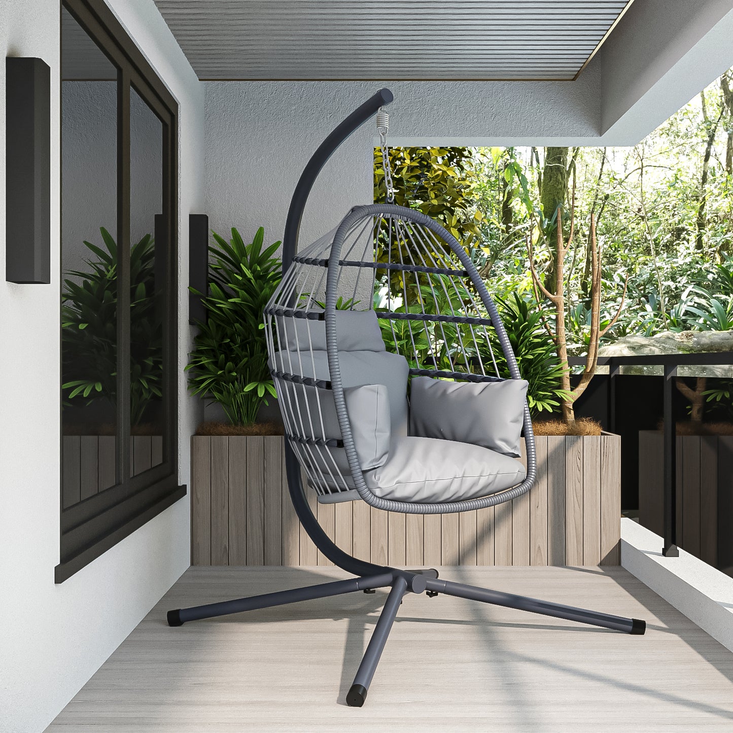 Bayron Patio Hanging Swing Chair with Stand - Gray