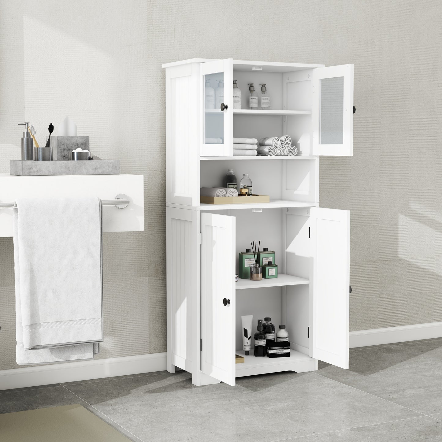 Myra II Storage Cabinet with Glass Doors - White