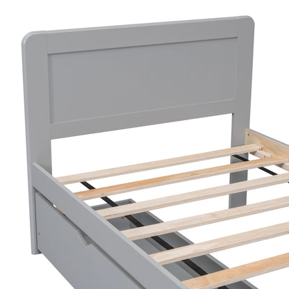 Neki Twin Size Platform Bed Frame with 2 Drawers - Gray