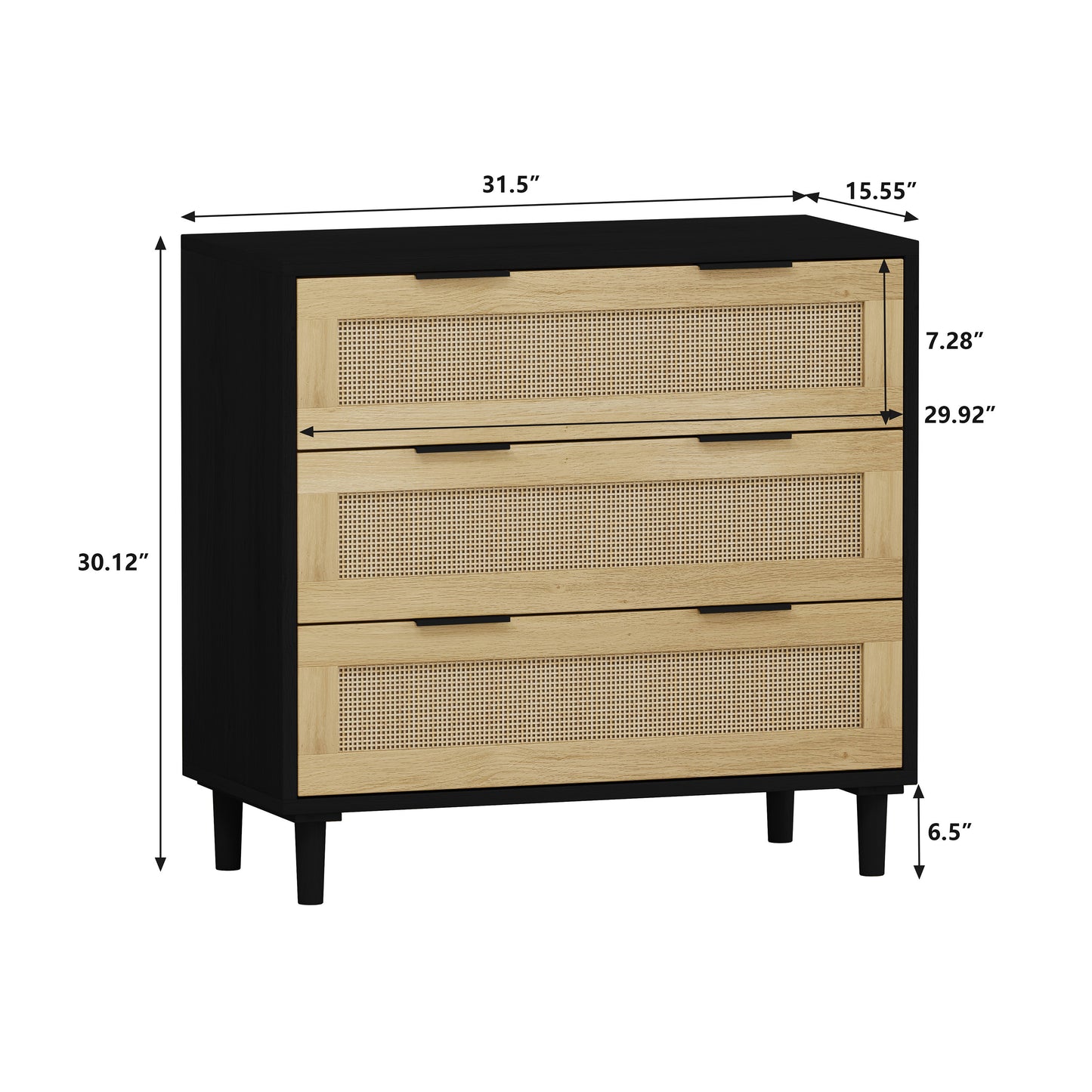 Tero 3-Drawers Rattan Storage Cabinet - Black