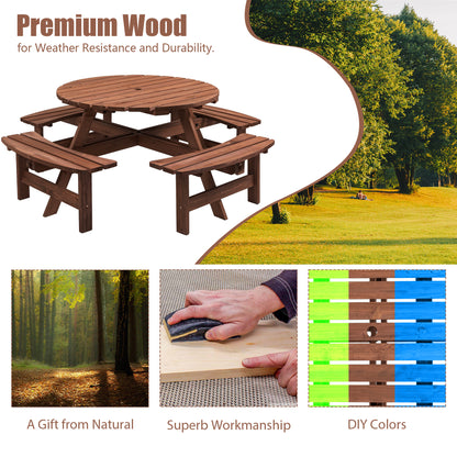 Nix 8-Person Circular Outdoor Wooden Picnic Table - Brown