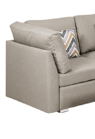 Amira Fabric Reversible Sectional Sofa with Ottoman and Pillows - Beige