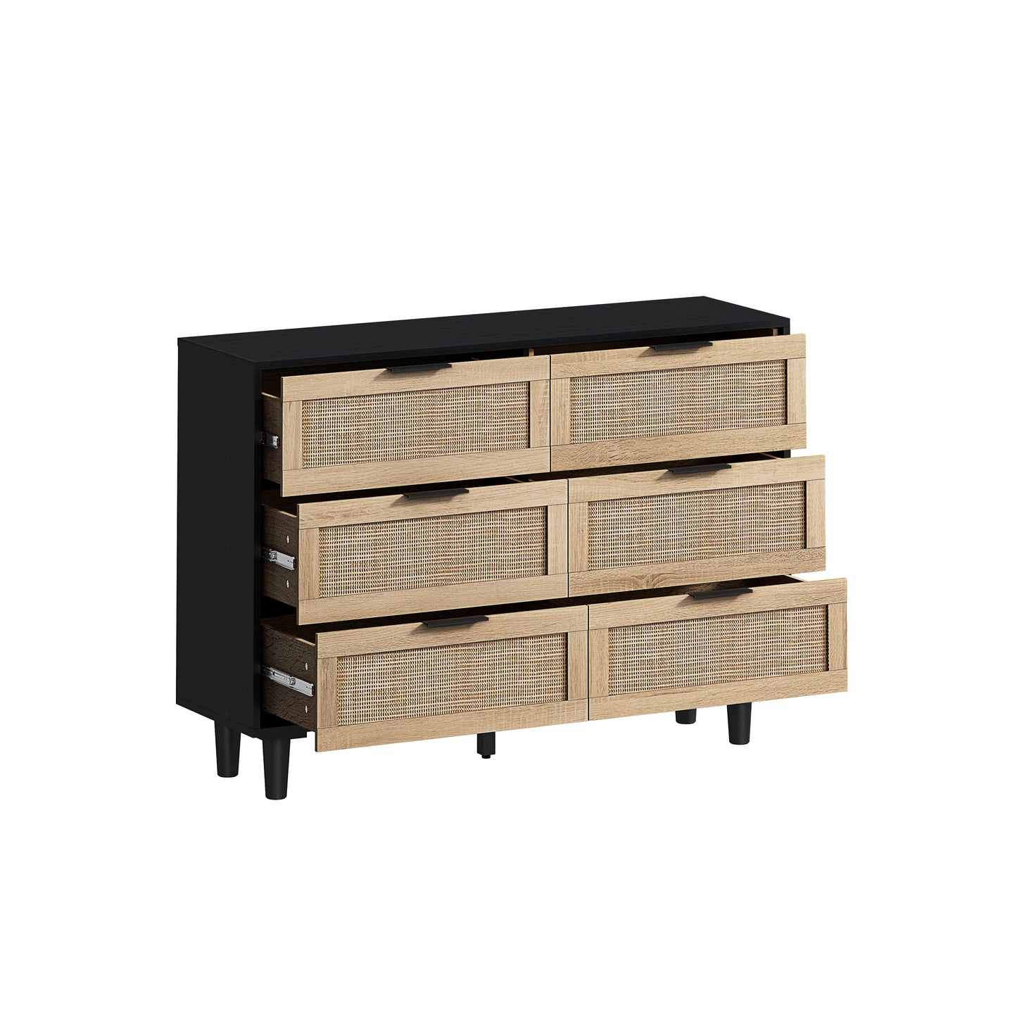 Tero 6 Drawers Rattan Cabinet - Black