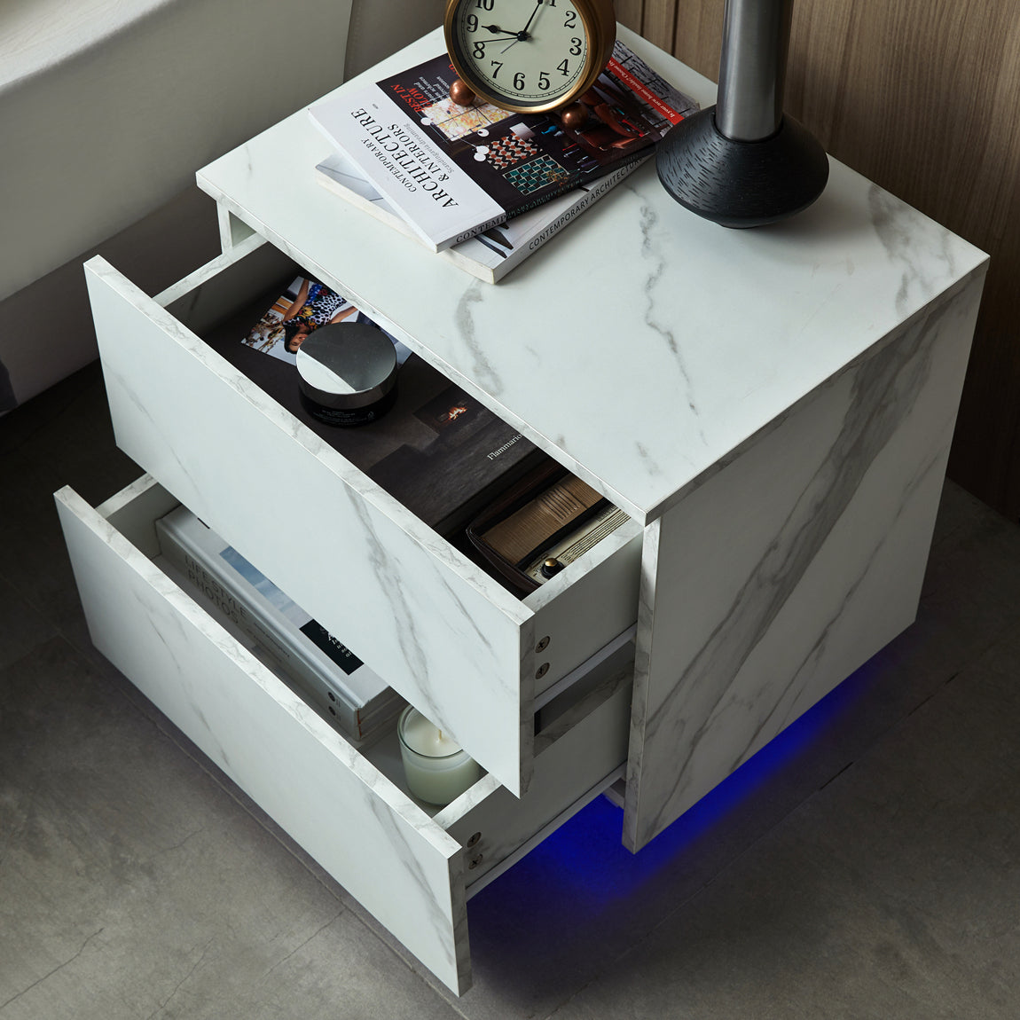 Nami Nightstand with LED Strip Lights - White