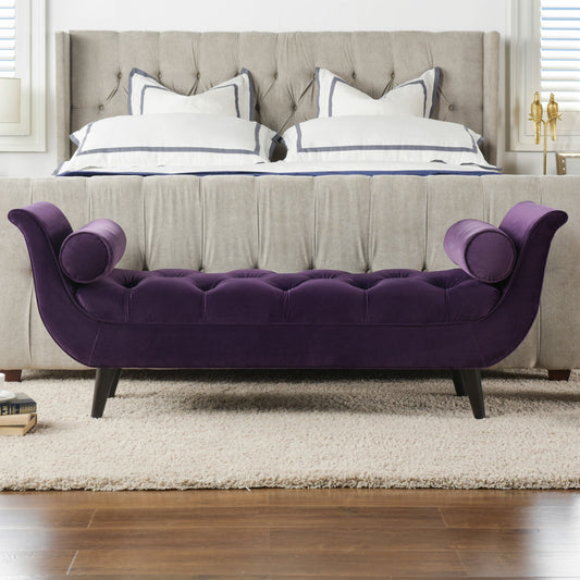 Alma Tufted Flared Arm Velvet Bench - Purple