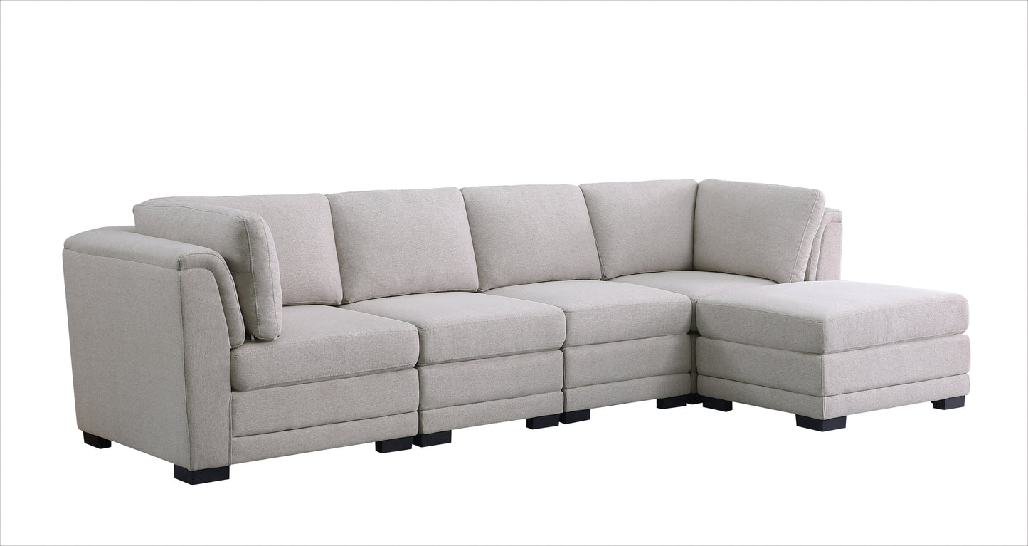 Kristin 4 Seat Linen Fabric Reversible Sectional Sofa with Ottoman - Light Gray