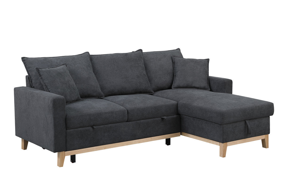 Colton Woven Reversible Sleeper Sectional Sofa with Storage Chaise - Dark Gray