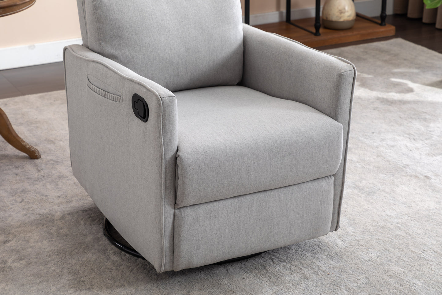 Cotton Linen Fabric Swivel Rocking Chair - Light Gray