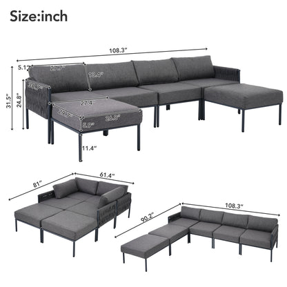 Shana 9 Pc  Aluminum Patio Sectional Sofa Set - Gray