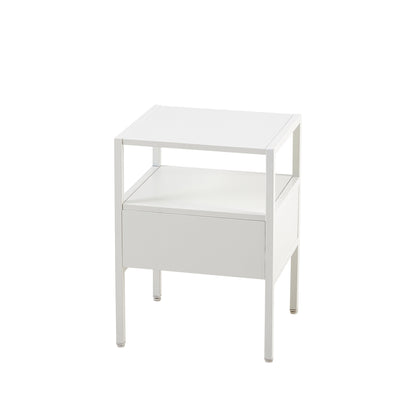 Rattan End table with  drawer Modern nightstand - White