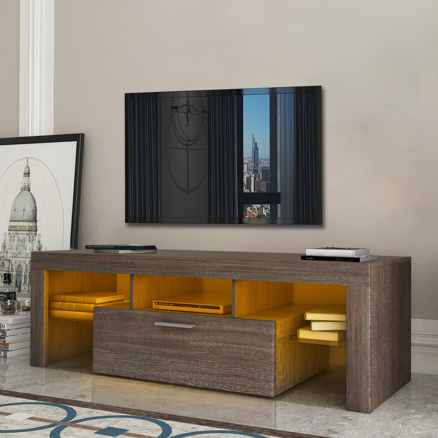 Nova 55 inches TV Stand with LED Lights - Brown