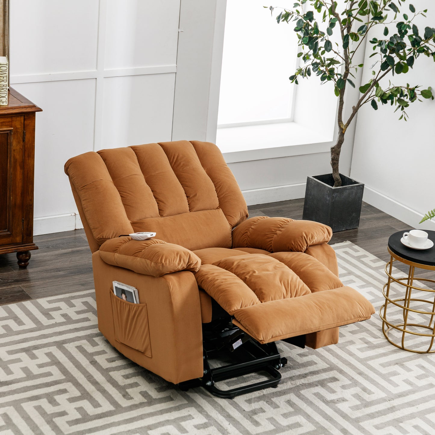 Parsons Power Recliner with Massage Function - Light Brown