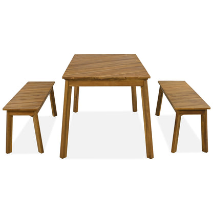 Shila 3 Pc Acacia Wood Table Bench Dining Set