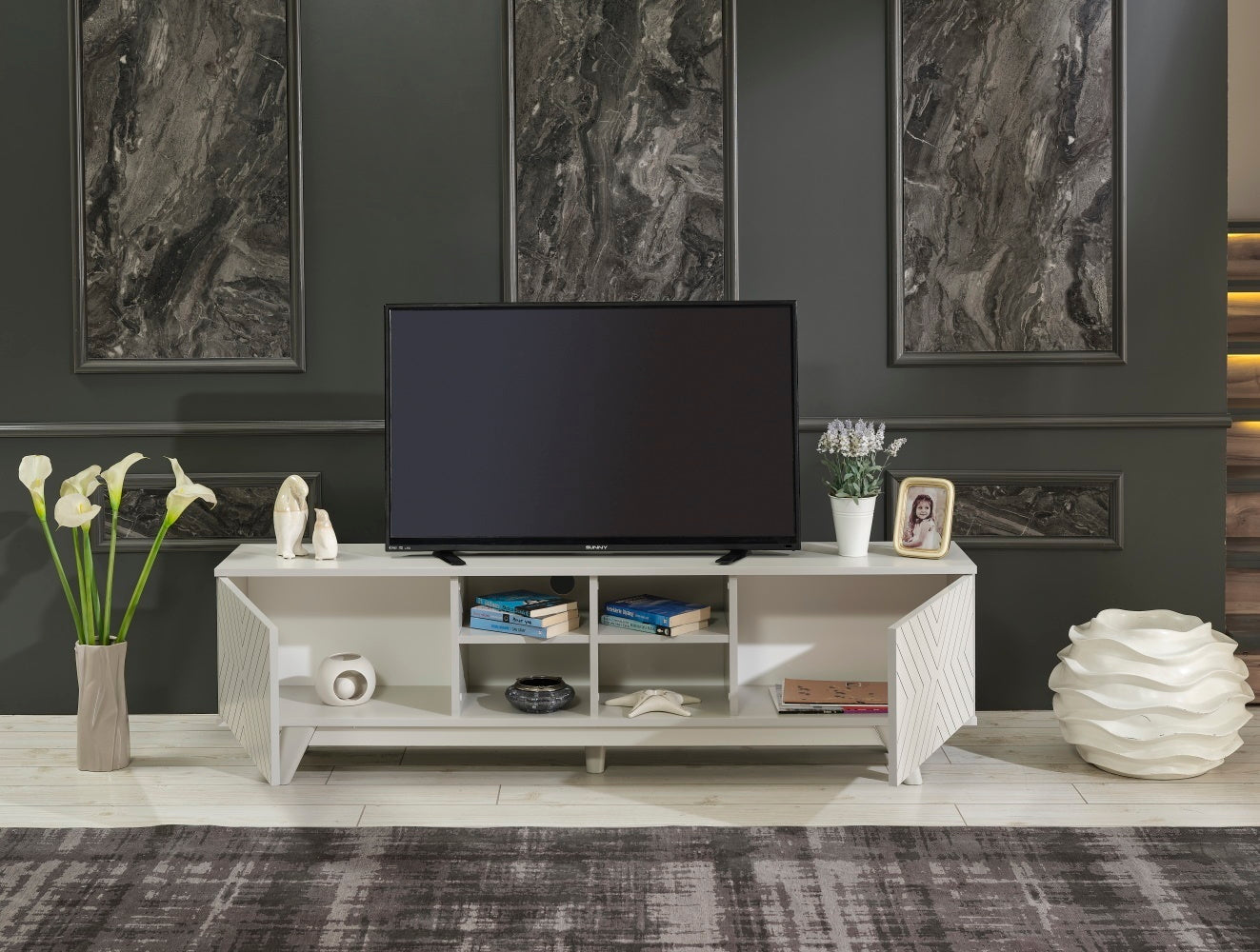 Lina Mid Century Modern TV Stand - Grey