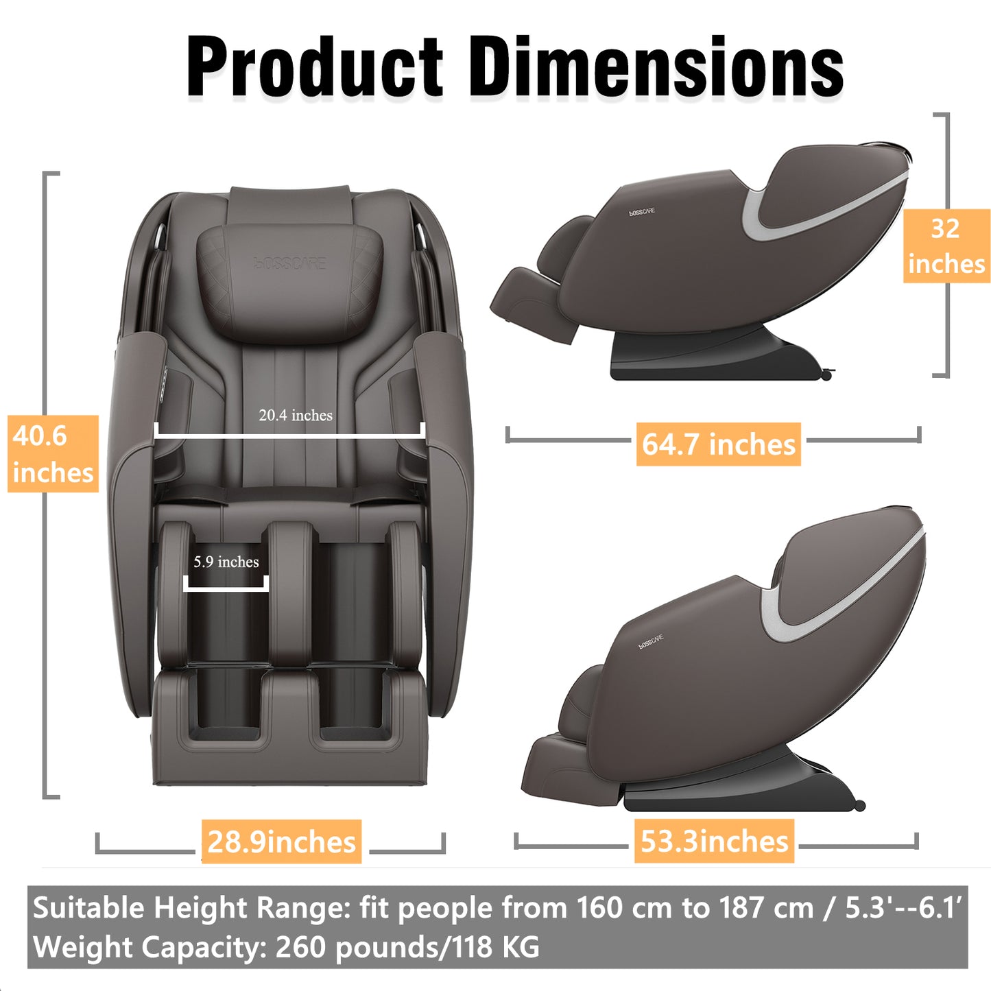 Soothe Sculpt Full Body Airbag Massage Recliner with  Bluetooth Speaker - Brown