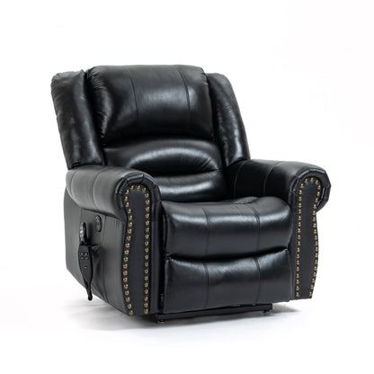 Zest Power Lift Genuine Leather Recliner Chair Heat Massage Dual Motor - Black