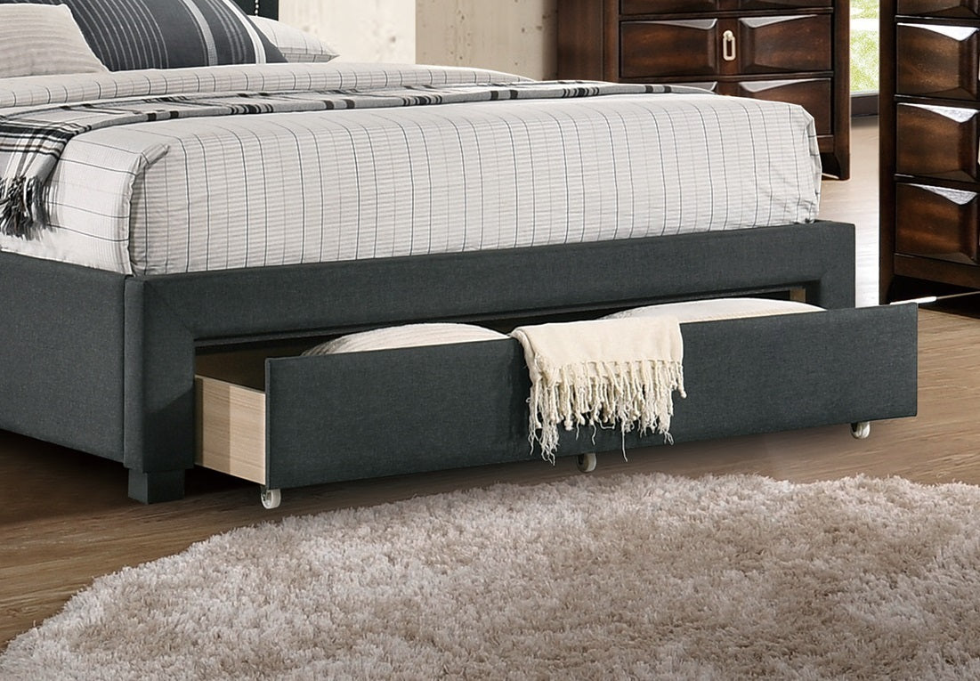 Imani Queen Size Bed w Drawer Button Tufted - Charcoal