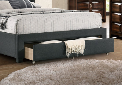 Imani Twin Size Bed w Drawer Button Tufted - Charcoal