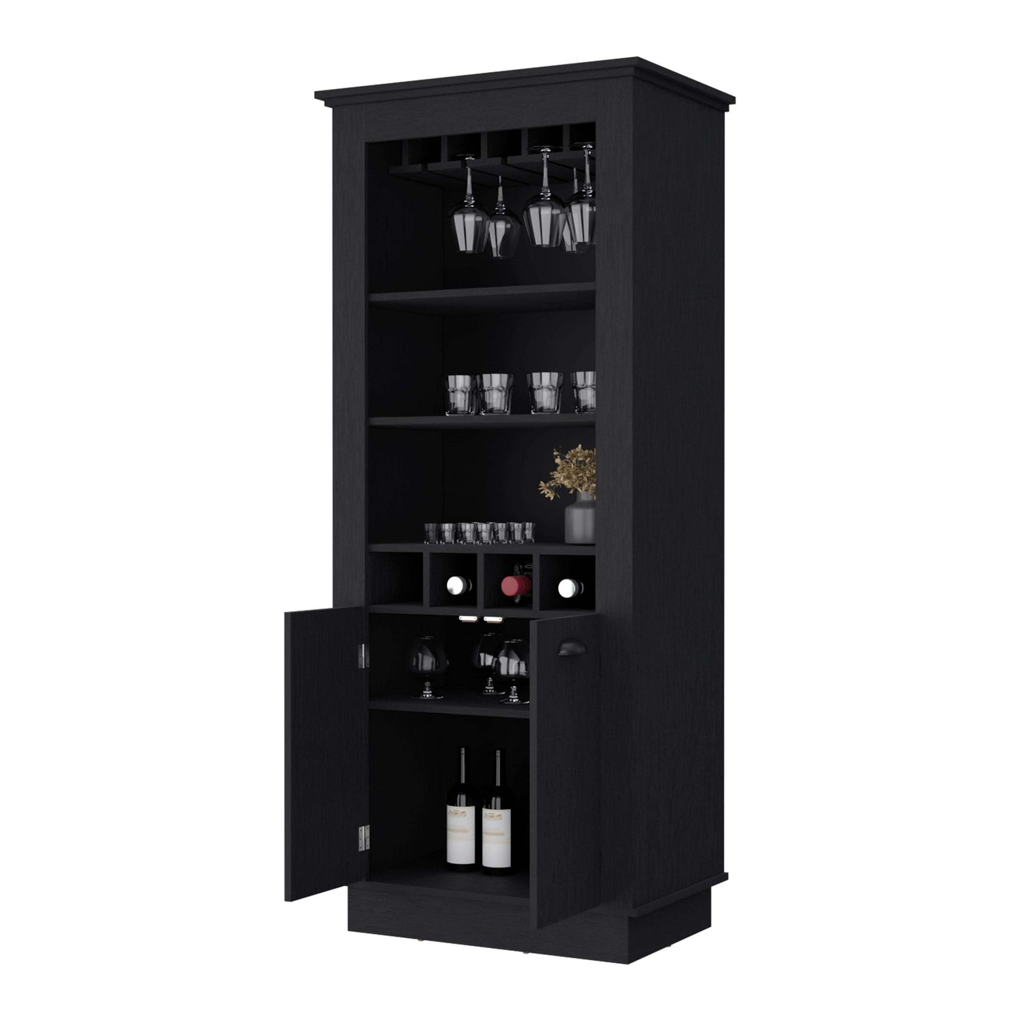 Tyler 4-Built In Wine Rack Bar Cabinet - Black