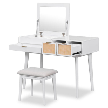 Volay Makeup Vanity Desk Set with Flip-top Mirror - White