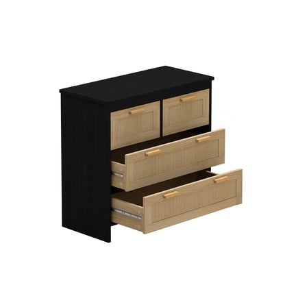 Tero 4 Drawers Rattan Cabinet - Black