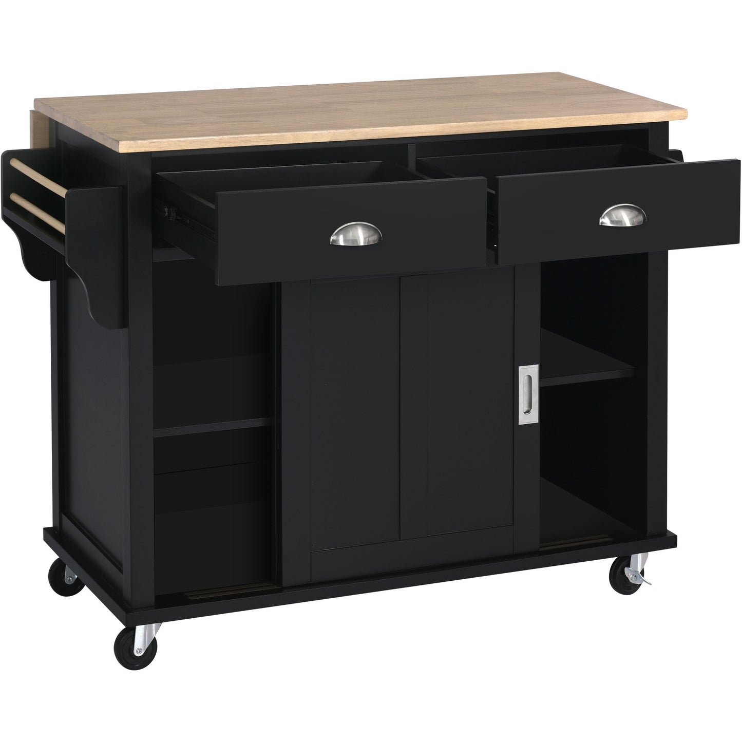 Culinary  Kitchen Cart with Countertop With Barn Door - Black